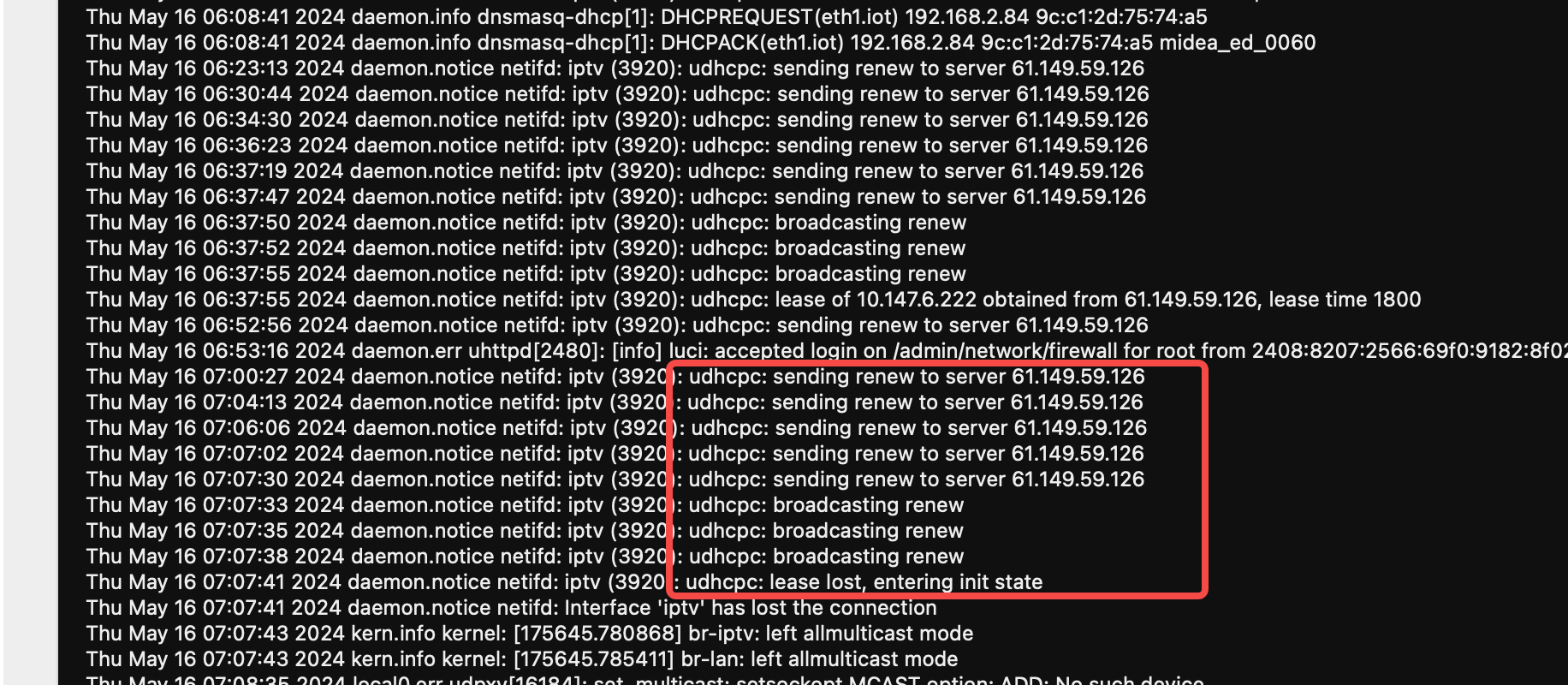 DHCP Renew Failed